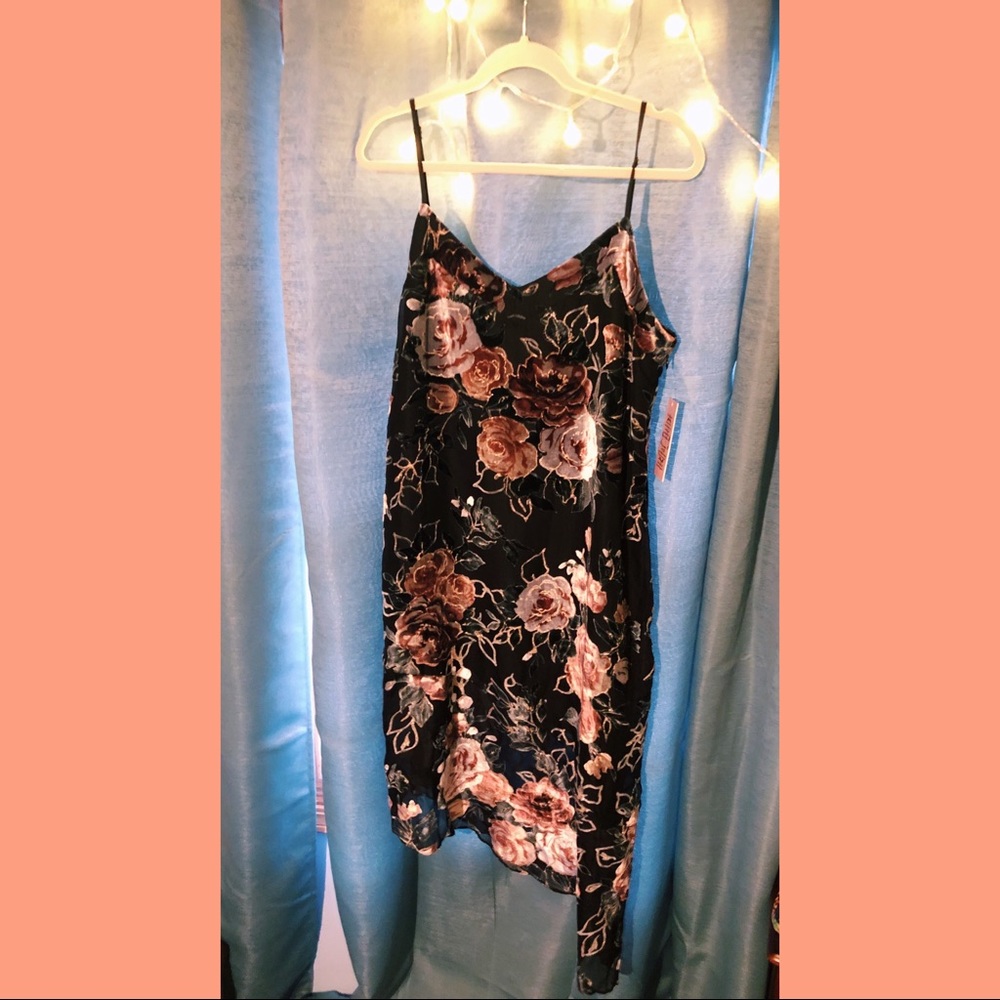 Black Floral Dress with Gold Detail